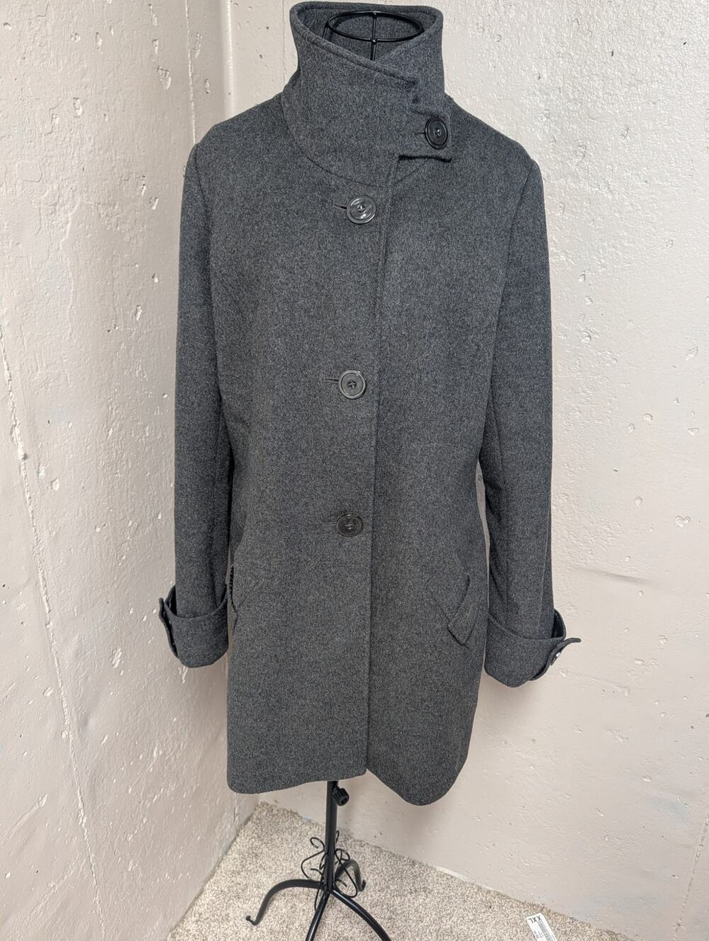 Kristen Blake Charcoal Wool Blend Funnel Neck Coat Size M